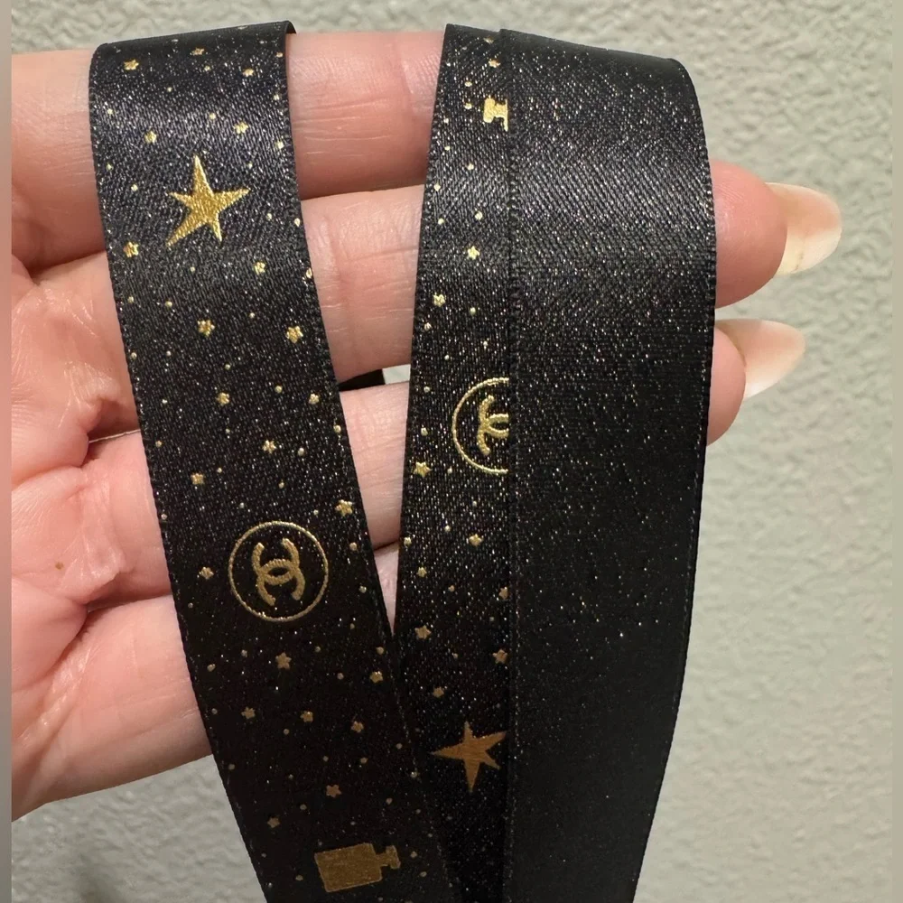 CHANEL Limited Edition Black & Gold Gift Wrapping Ribbon. 130 inches  3/4”